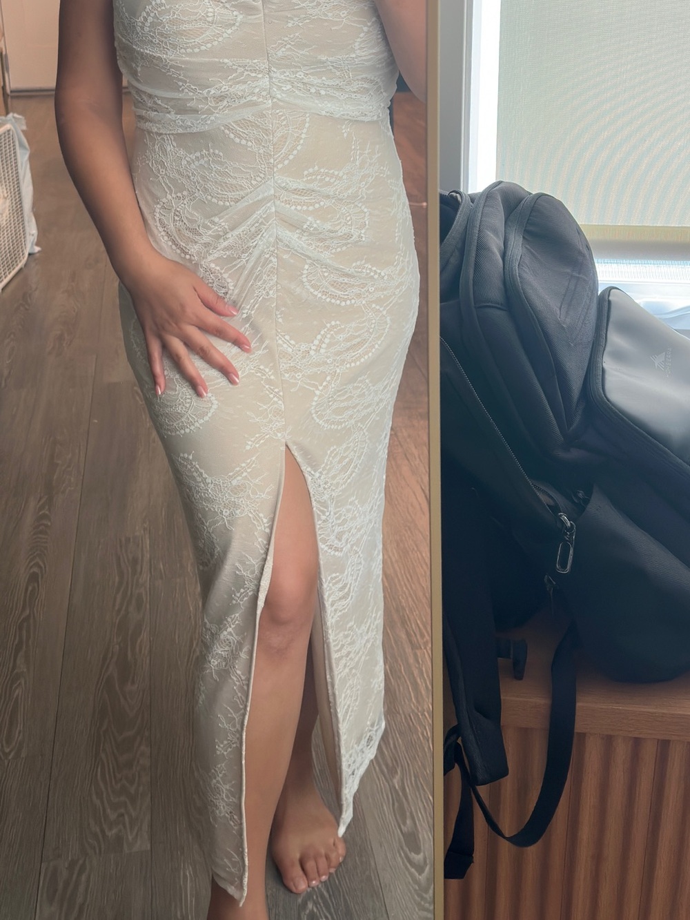 Lulu's White Lace Strapless Slit Dress
